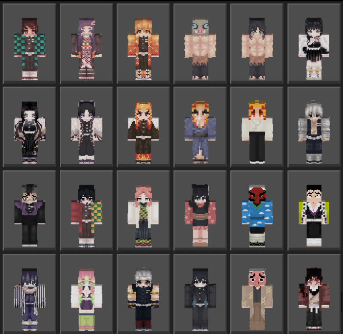 Download Kimetsu no Yaiba Skin Pack for Minecraft. Demon Slayer Skin Pack