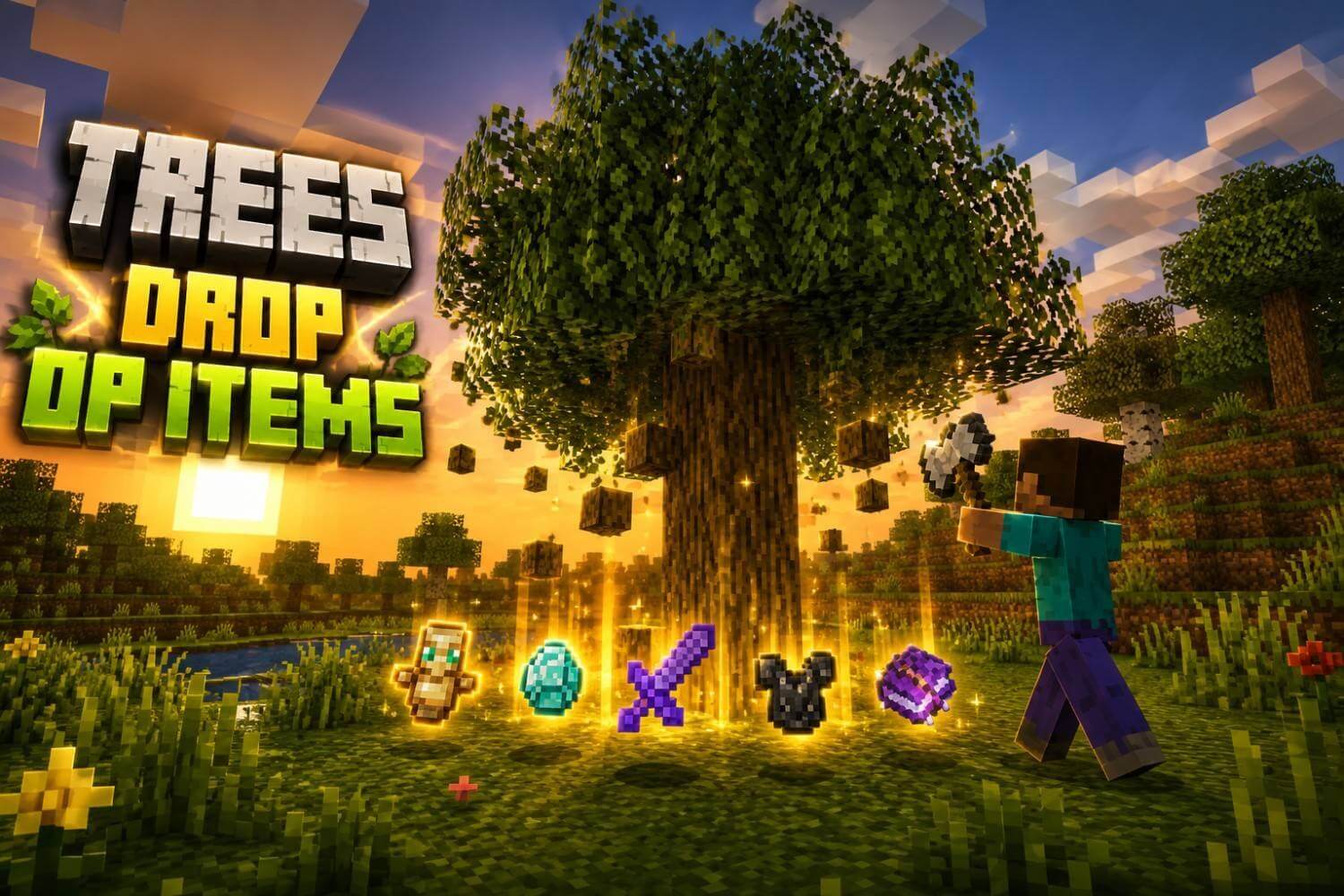 Trees Drop OP Items by Block Craft 1